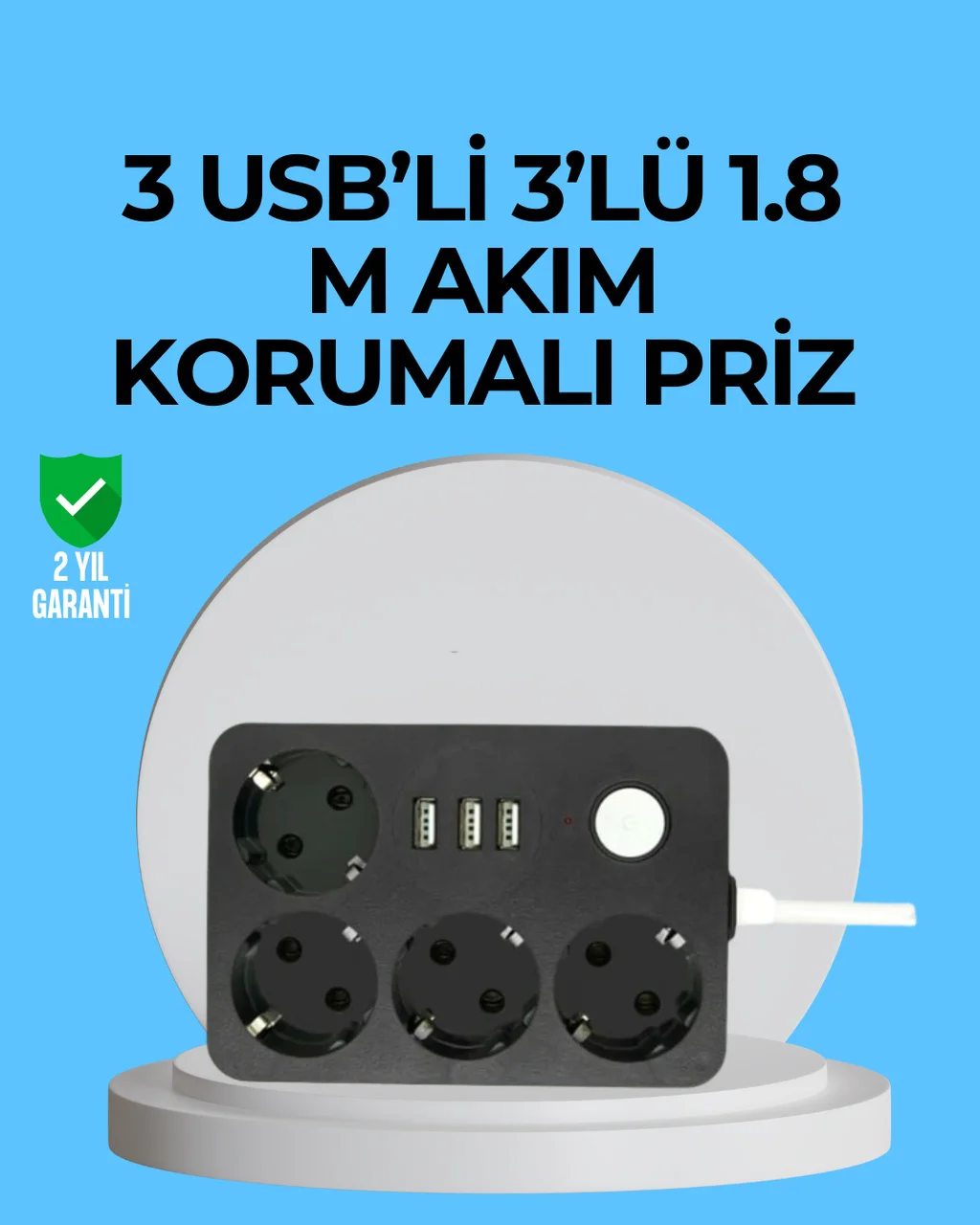3 Usb Çıkışlı 4 Lü Akıllı Priz 2500w 2 Metre Kablo - Lisinya