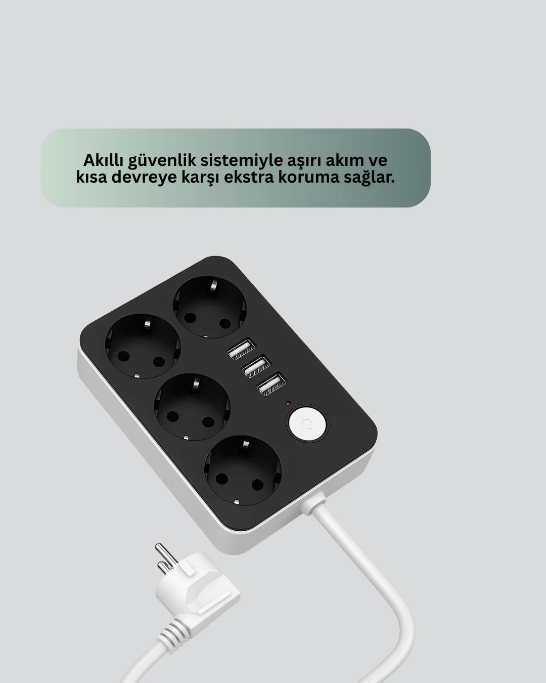 3 USB Çıkışlı 4’lü Akıllı Priz 2500W 2 Metre Kablo