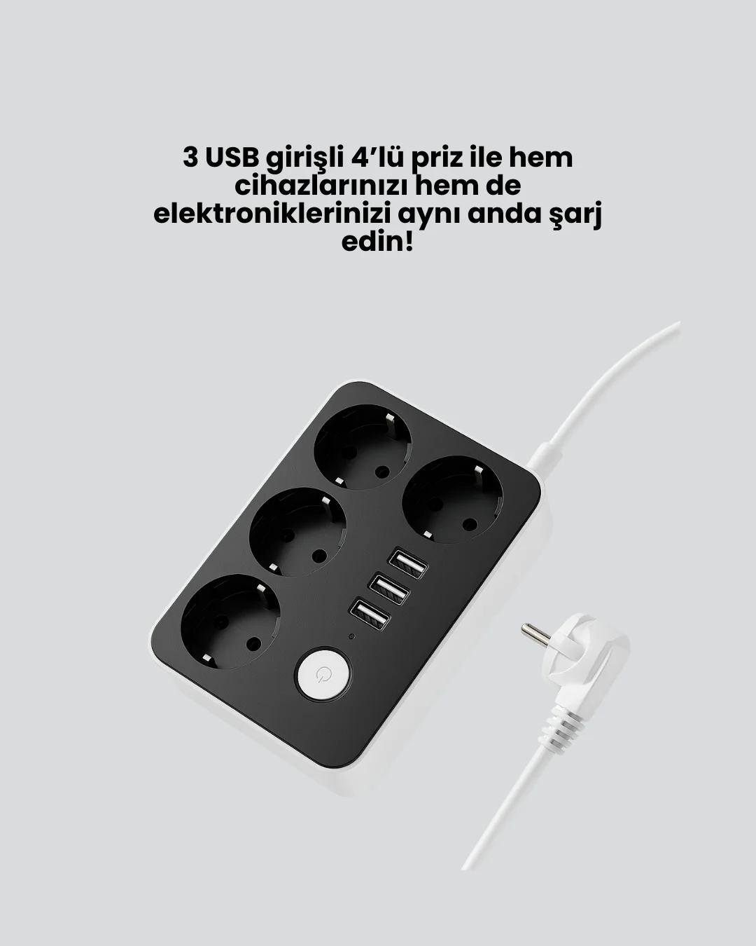 3 USB Çıkışlı 4’lü Akıllı Priz 2500W 2 Metre Kablo Fiyatı, Yorumları ve Özellikleri