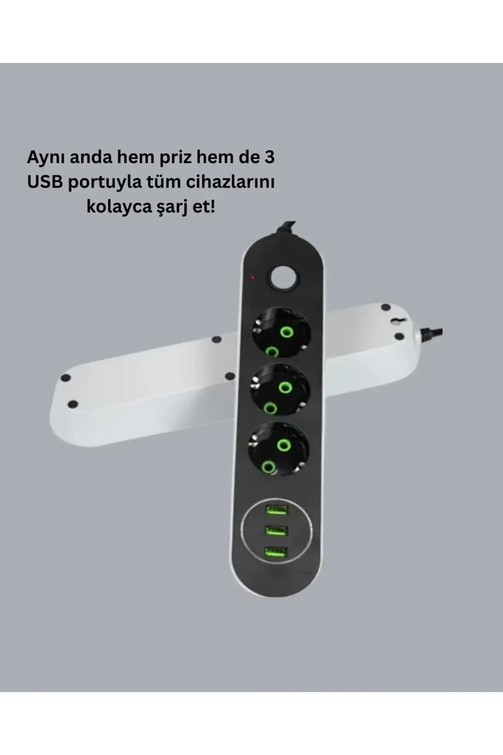 3 USB Çıkışlı Hızlı Şarjlı Anahtarlı Üçlü Priz