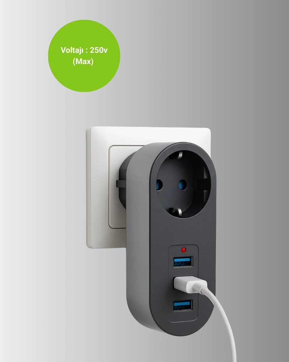 3 USB'li Güvenli Priz – Termal Akım Korumalı Akıllı Akım Dengeleme