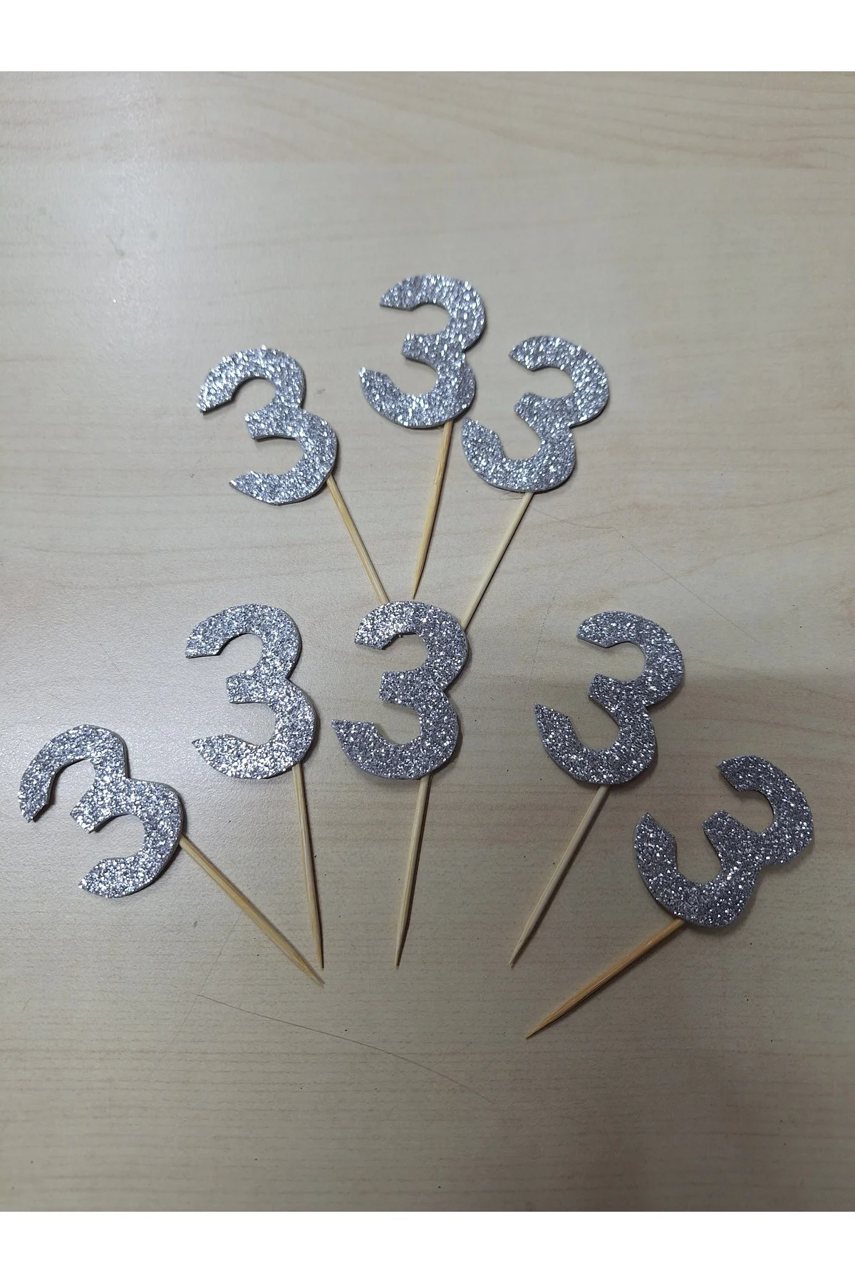 3 Yaş Gümüş Renk Doğum Günü Kürdan, Pasta Süsü 15 adet