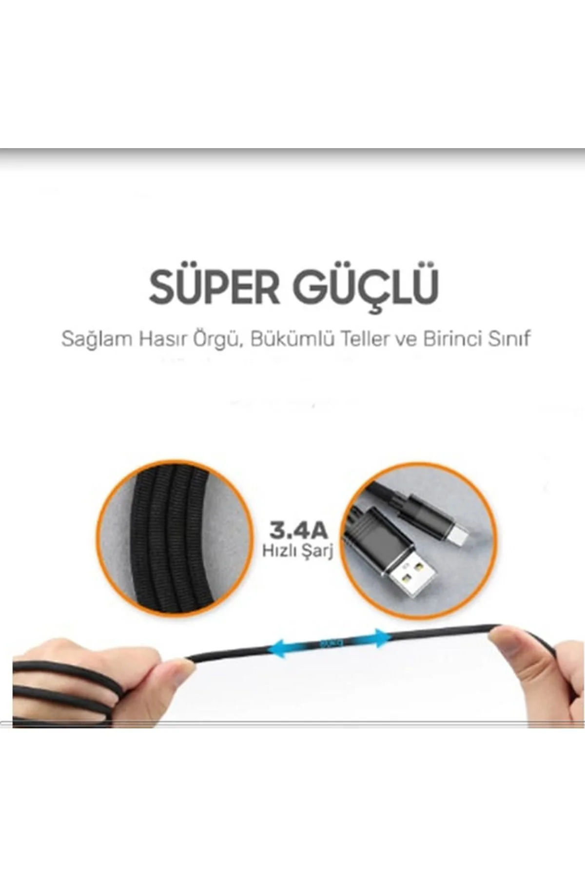 3.0 A realme 10 5G uyumlu Kopmaz Halat Usb to Type C Kablo 1M-Ap210T