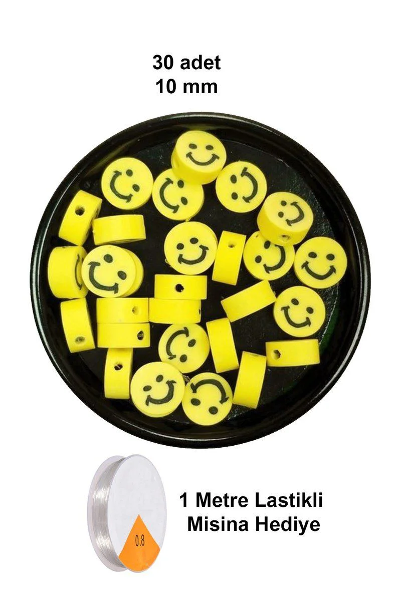 30 Adet 10 mm Gülen Yüz Smile Fimo Boncuk + Lastikli Misina - Takı Yapım Seti Fiyatı, Yorumları ve Özellikleri