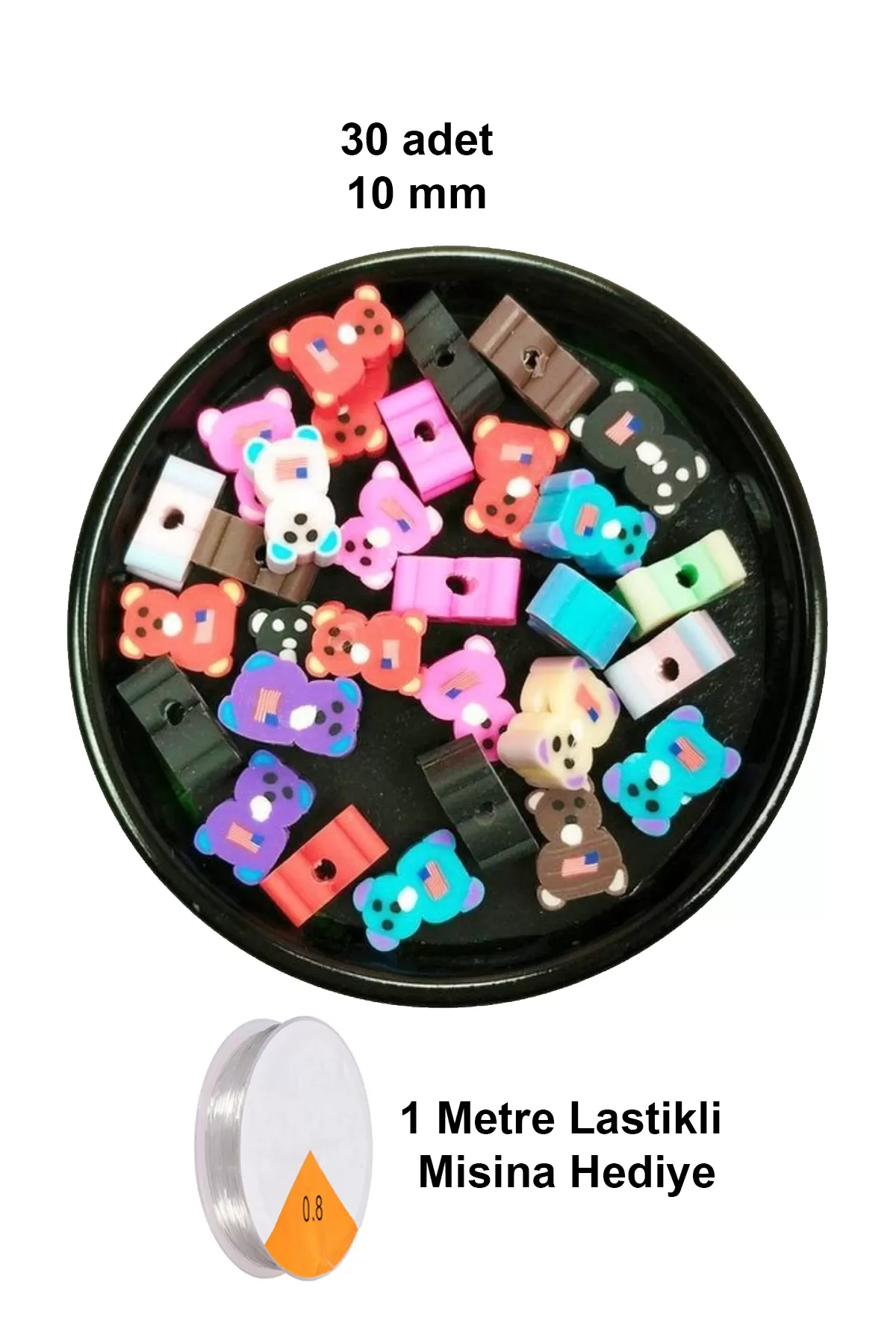 Just Cheap Store 30 Adet 10 Mm Polimer Kil Fimo Boncuk Takı Bileklik + 1 Metre Las
