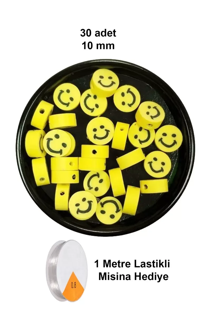 30 Adet 10 mm Polimer Kil Fimo Boncuk Takı Bileklik + 1 Metre Las