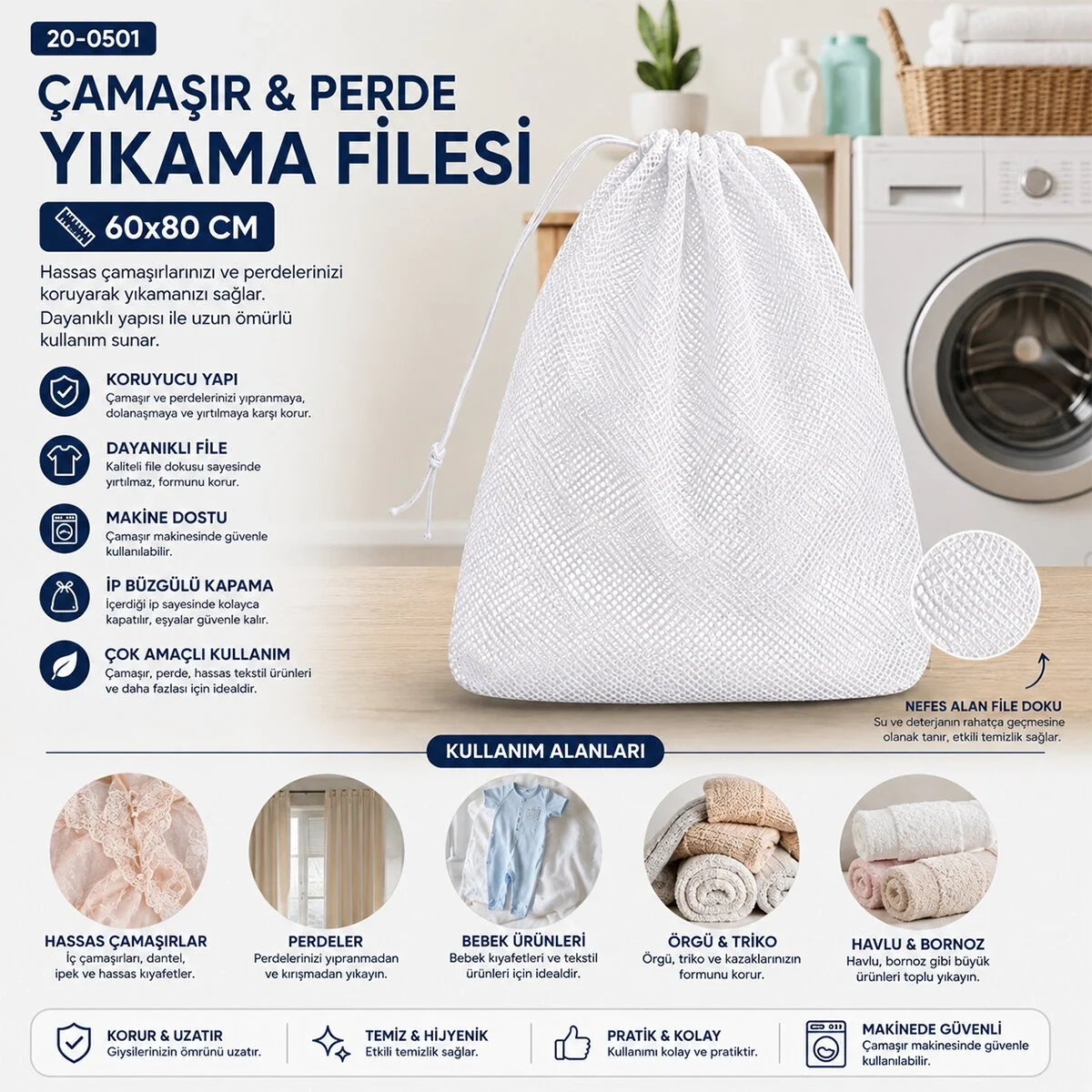 30 Adet 60x80cm Çamaşır - Perde Yıkama Filesi Bx40 Fiyatı, Yorumları ve Özellikleri