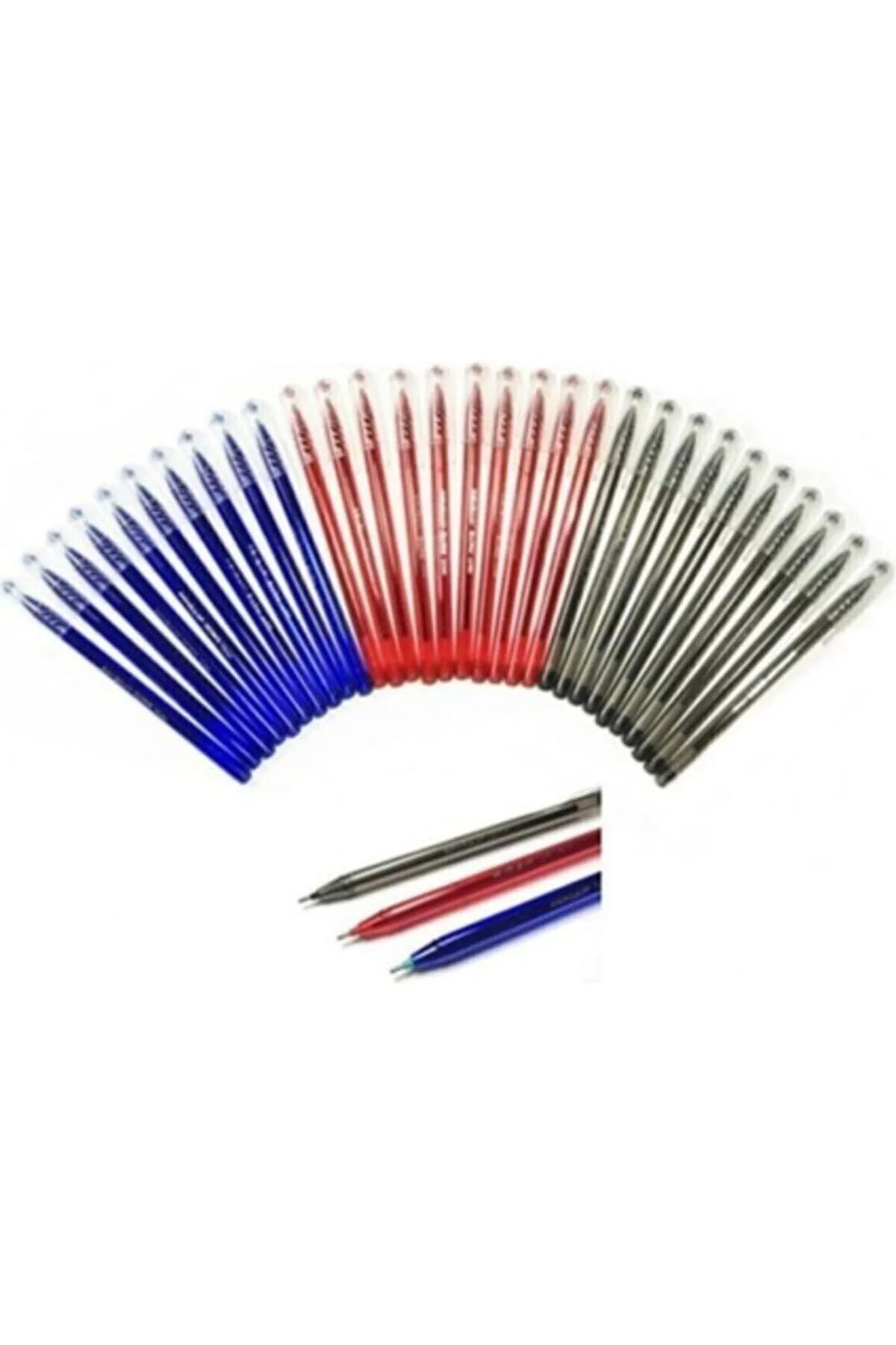 30 Adetlik Büro Tükenmez Kalem Seti, Mavi-Kırmızı-Siyah, 1.00 mm 