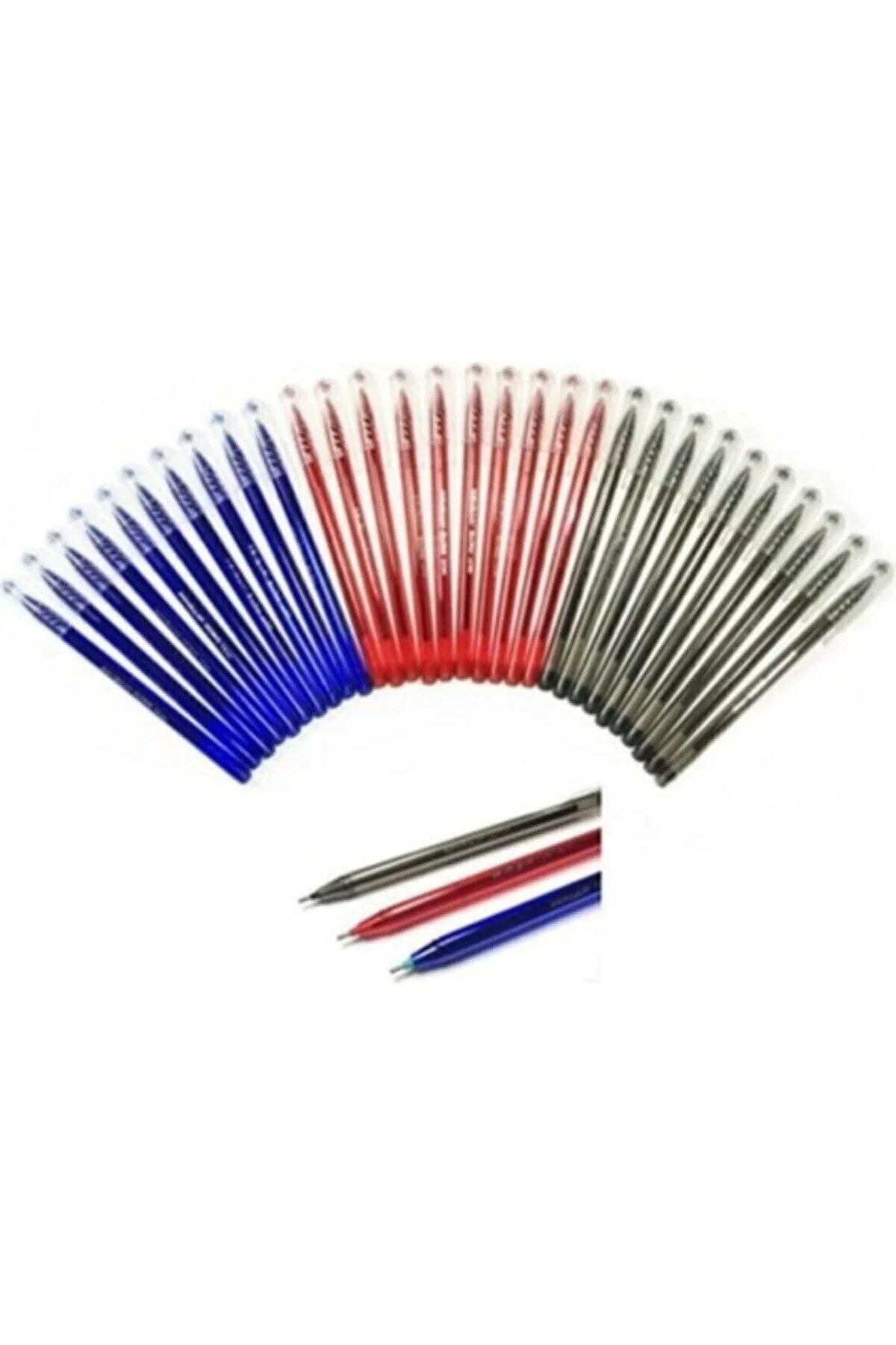 30 Adetlik Büro Tükenmez Kalem Seti, Mavi-Kırmızı-Siyah, 1.00 mm 