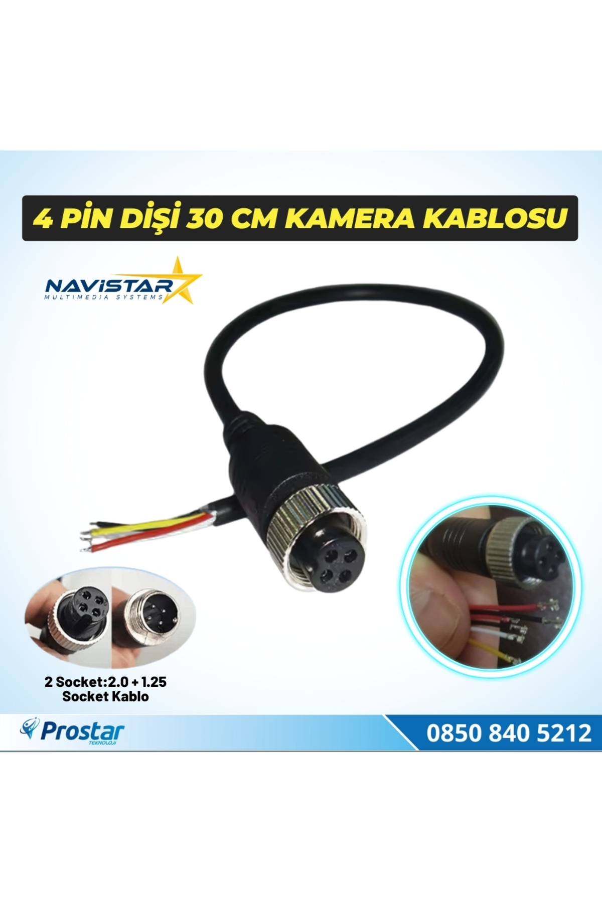 Navistar 30 Cm 4 Pin Aviation Dişi Soket Kısa Kamera Kablosu