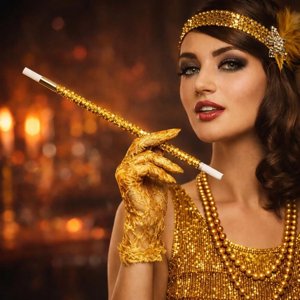 30 Cm Altın Gold Payetli Tutacak – 1920’ler Gatsby Parti Aksesuar