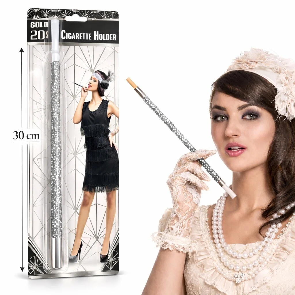 30 Cm Gümüş Payetli Tutacak – 1920’ler Gatsby Parti Aksesuarı