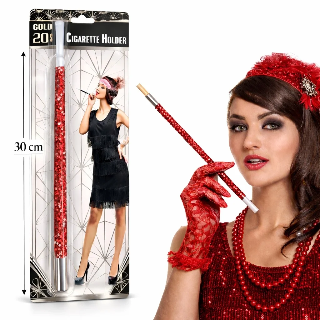 30 Cm Kırmızı Payetli Tutacak – 1920’ler Gatsby Parti Aksesuarı