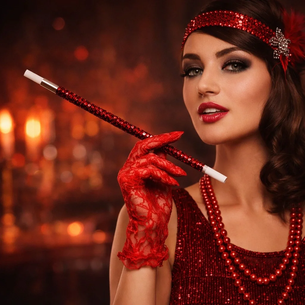30 Cm Kırmızı Payetli Tutacak – 1920’ler Gatsby Parti Aksesuarı
