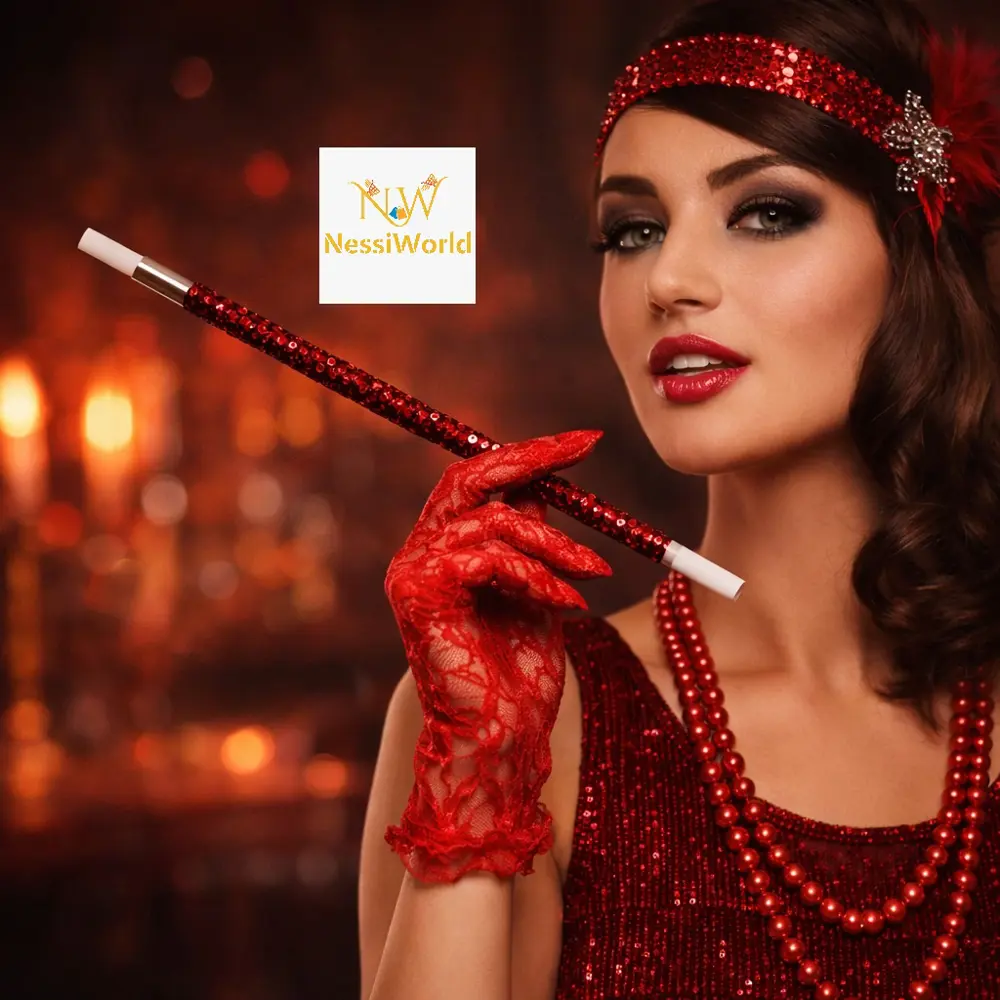 30 cm Kırmızı Payetli  Tutacağı – 1920’ler Gatsby Parti Aksesuarı