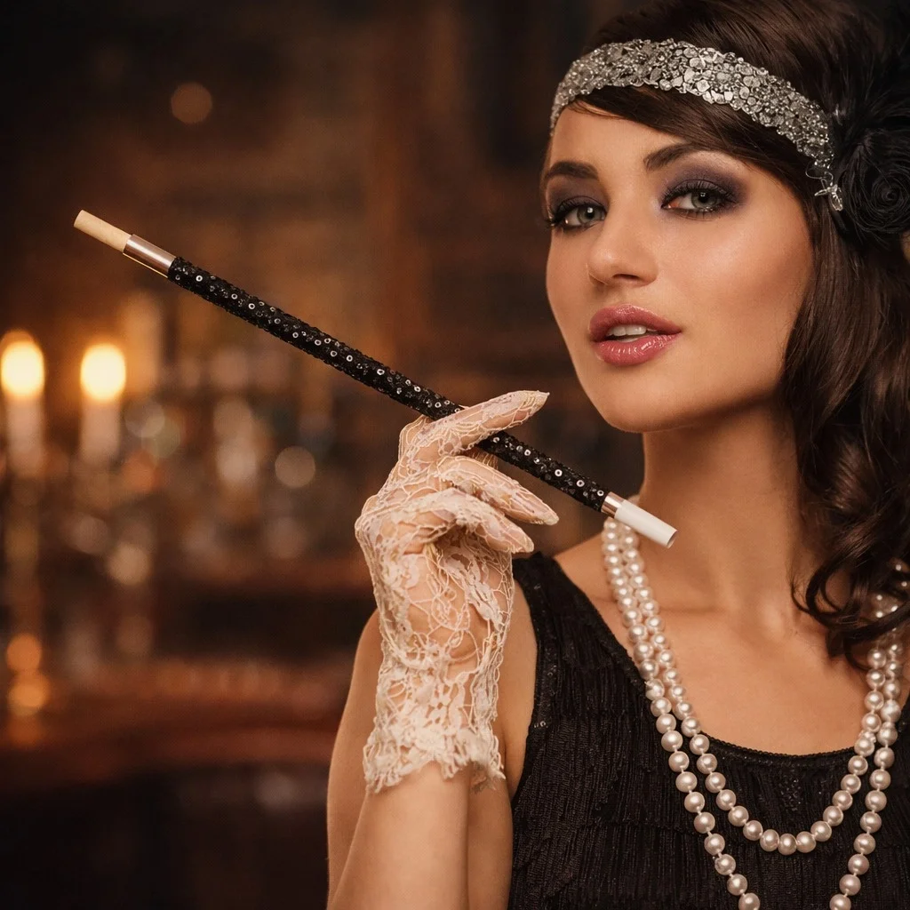 30 Cm Siyah Payetli Tutacak – 1920’ler Gatsby Parti Aksesuarı