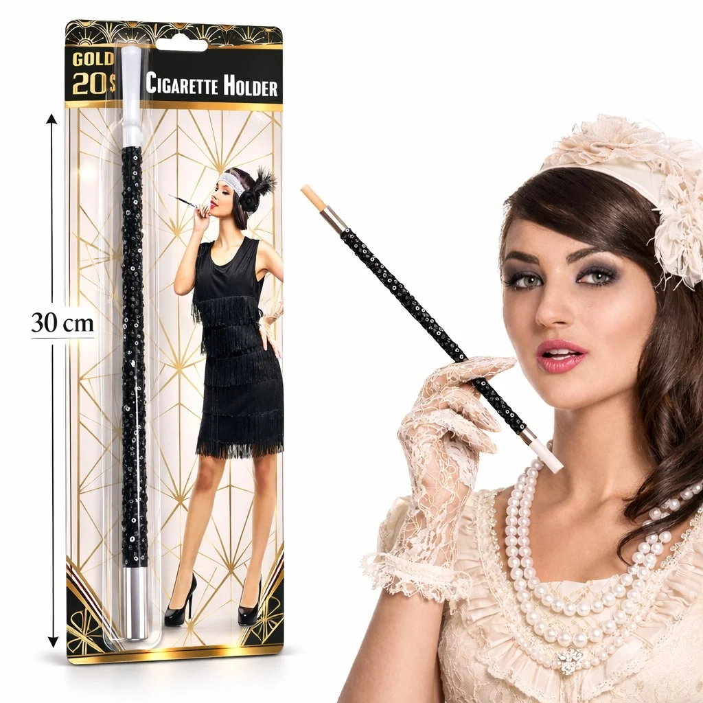 30 Cm Siyah Payetli Tutacak – 1920’ler Gatsby Parti Aksesuarı