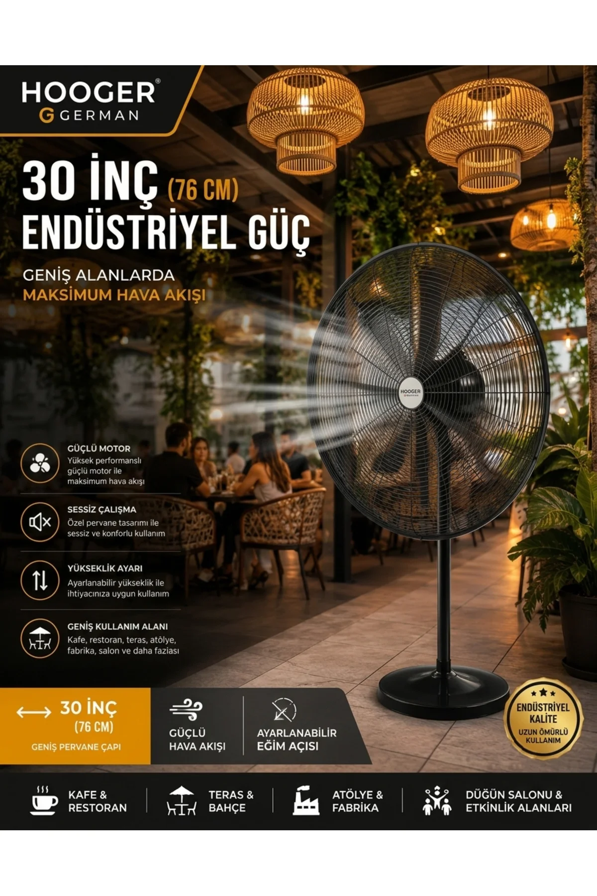 30 İNÇ 76 CM Endüstriyel Güç Bakır Sargı Professıonel Vantilatör 2 İn 1 Ayaklı + Duvar Kullanımı Uzaktan Kumandalı 220 V Çıkış