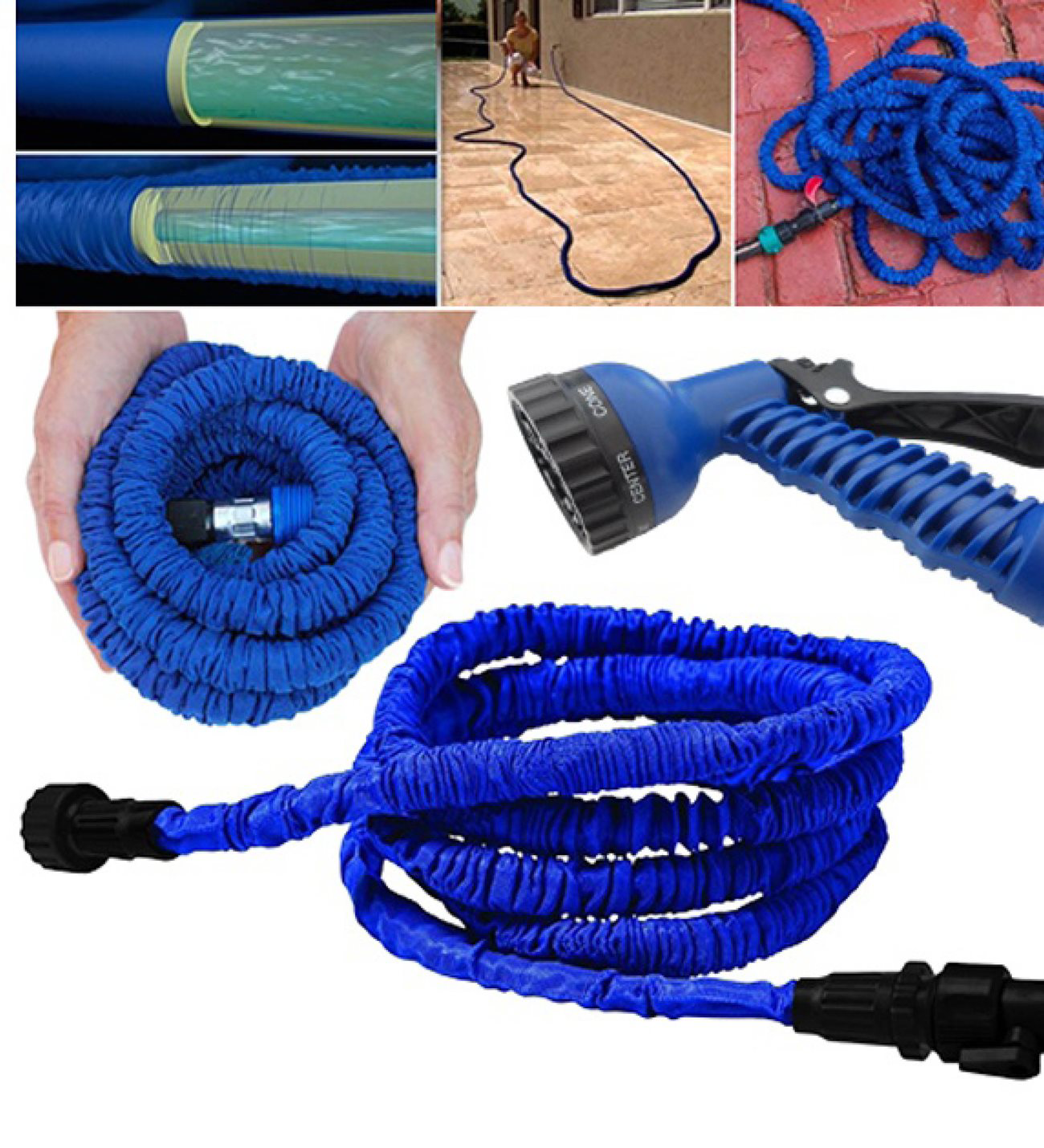 30 Metre Uzayan Bahçe Sulama Araç Yıkama Hortumu 7 Kademeli Başlı