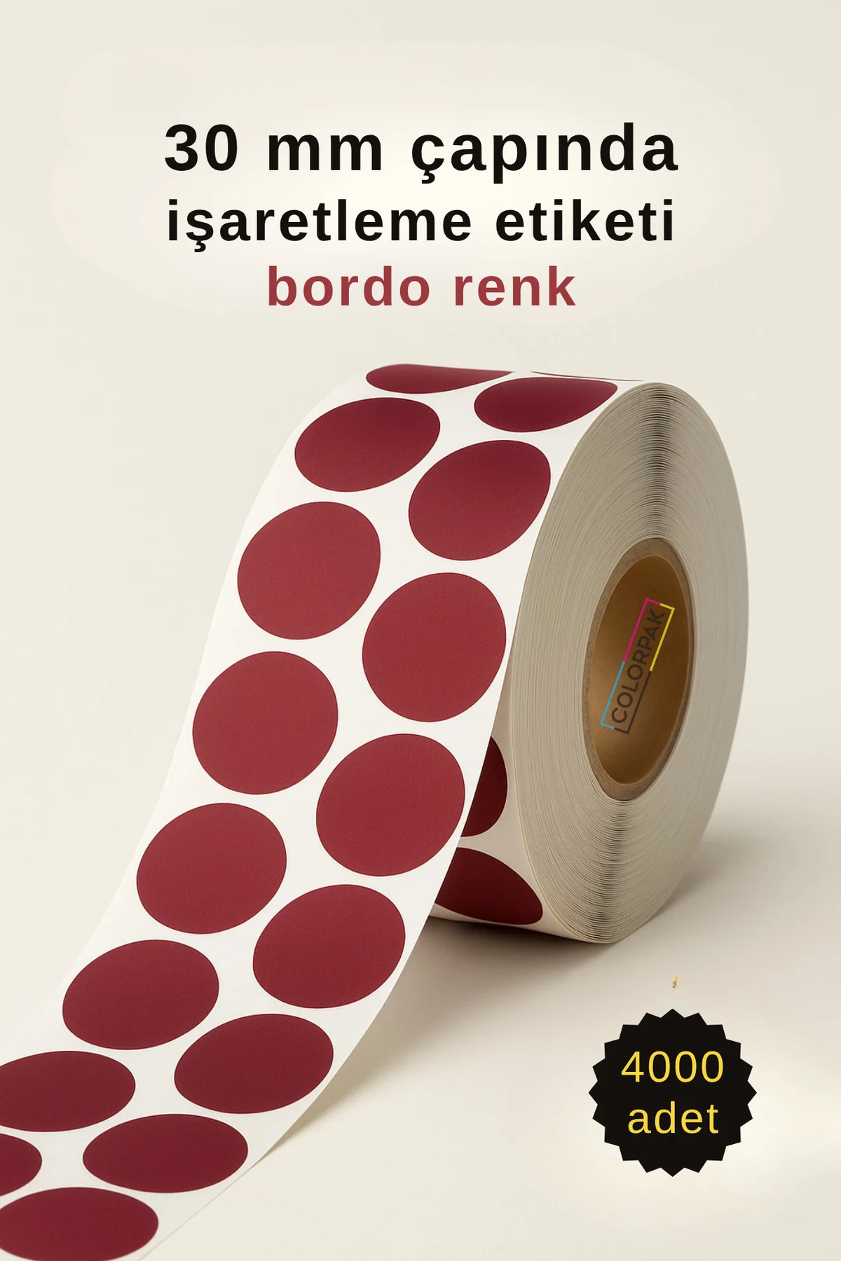 30 mm Nokta Etiket Bordo 4000 adet İşaretleme Etiketi