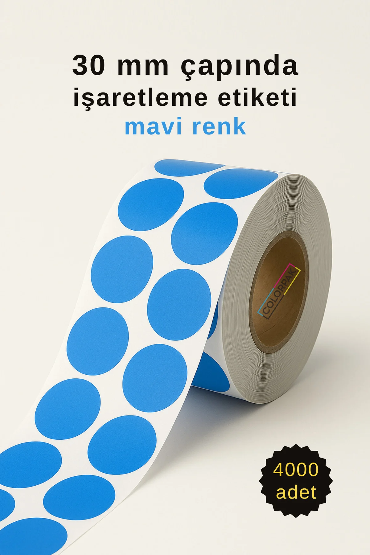 30 mm Nokta Etiket Mavi 4000 adet İşaretleme Etiketi