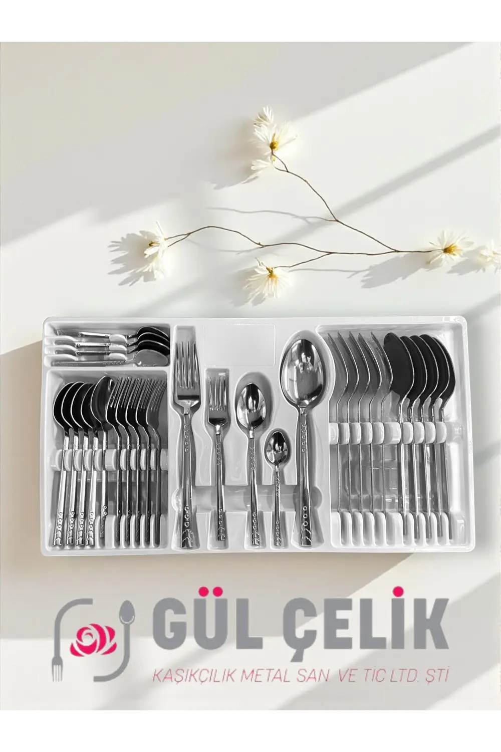 30 Parça 6 Kişilik Çatal Kaşık Seti Boncuk Model Kutulu 18/0 Kali