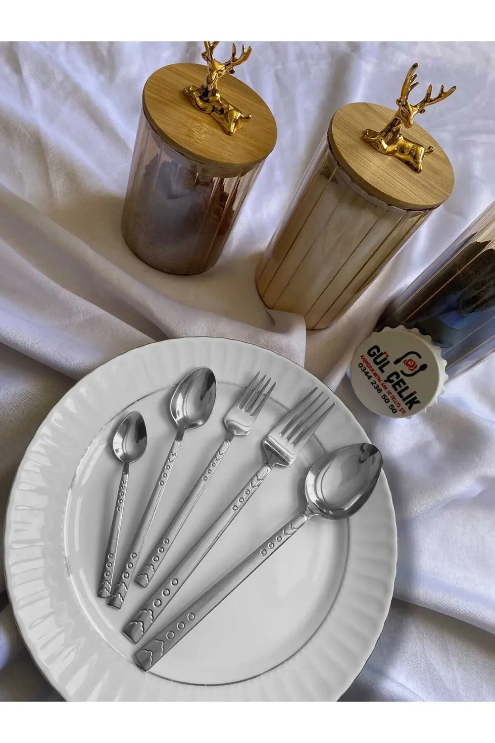 30 Parça 6 Kişilik Çatal Kaşık Seti Damla Model Kutulu