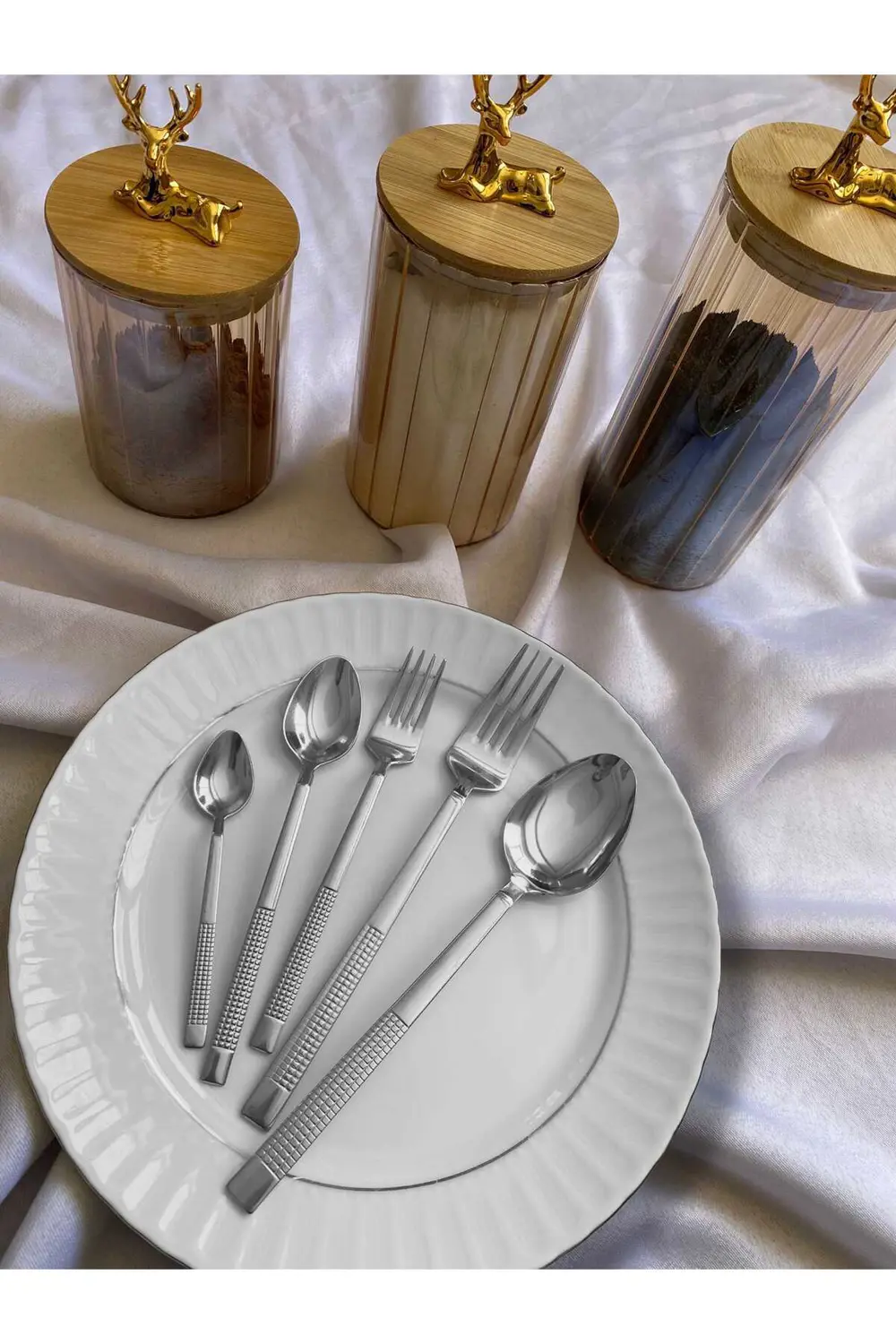 30 Parça 6 Kişilik Çatal Kaşık Seti Hasır Model Kutulu 18/0 Kalit