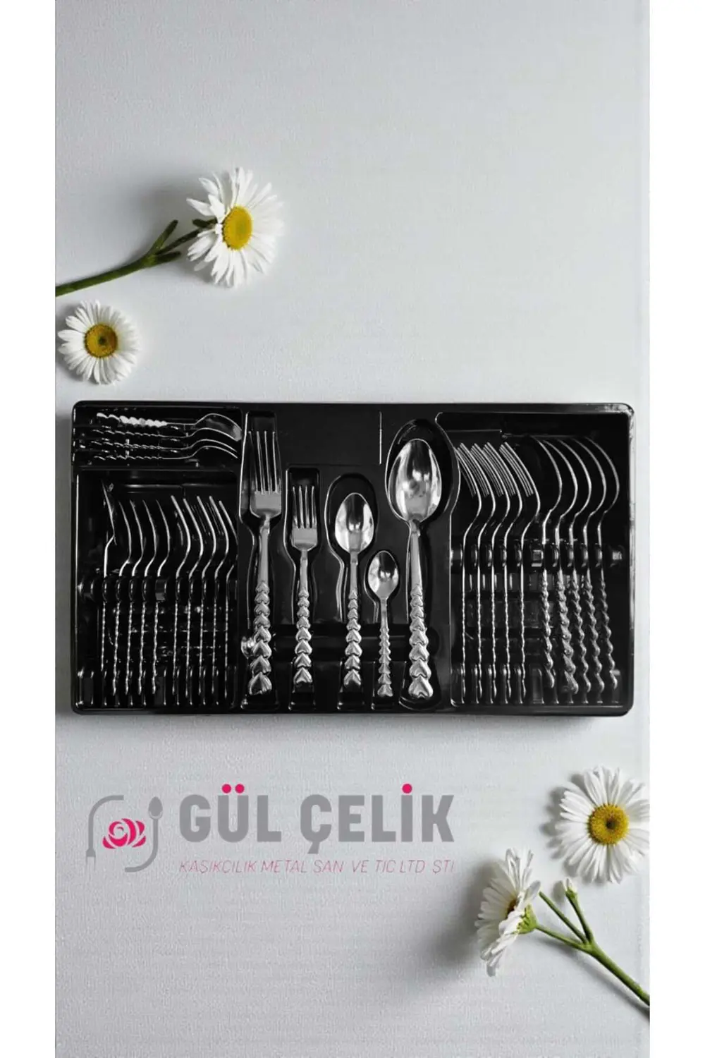 30 Parça 6 Kişilik Çatal Kaşık Takımı Kalpli Model ( KUTULU )