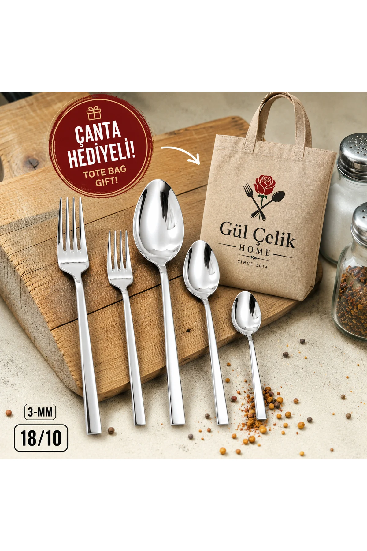 30 Parça 6 Kişilik Düz Sade Model Çatal Kaşık Seti 304 Çelik 18/1