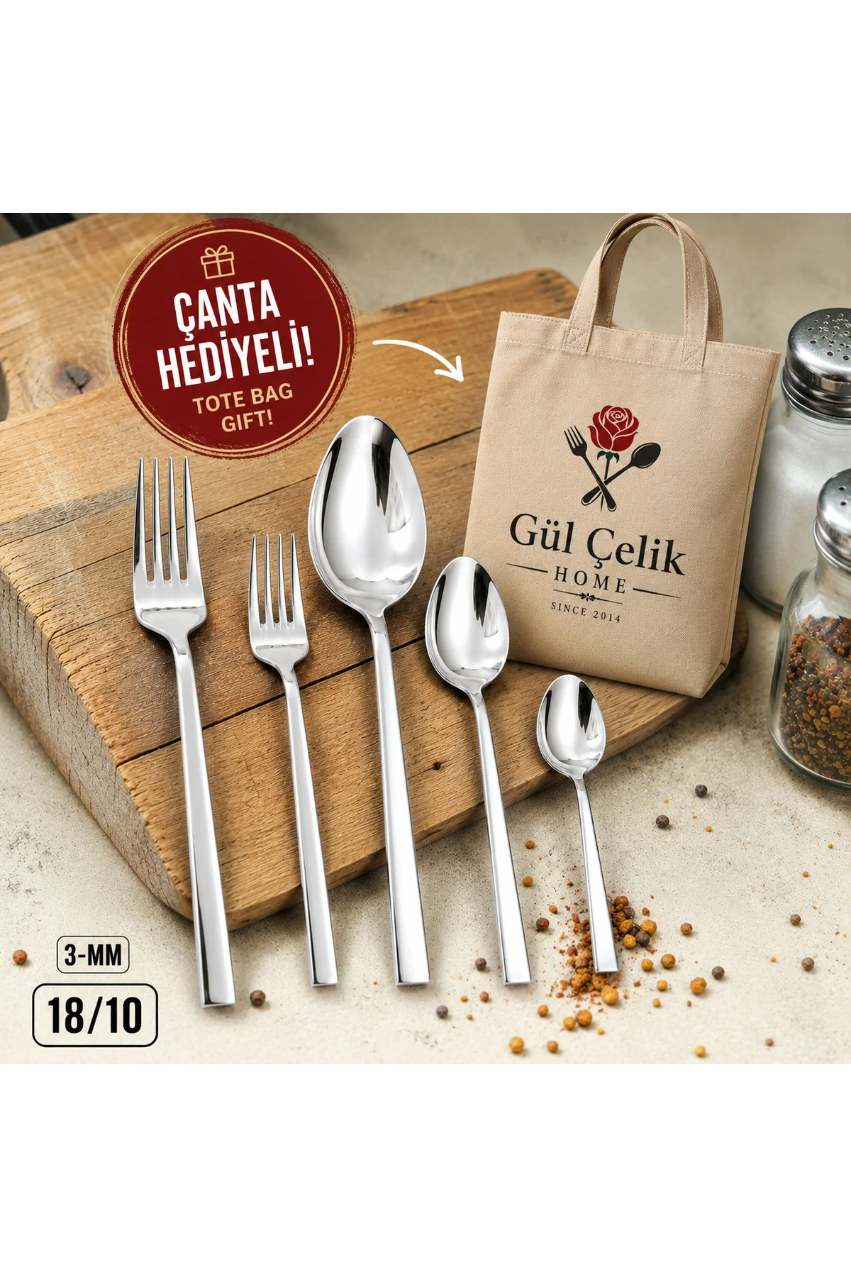 30 Parça 6 Kişilik Düz Sade Model Çatal Kaşık Seti 304 Çelik 18/1