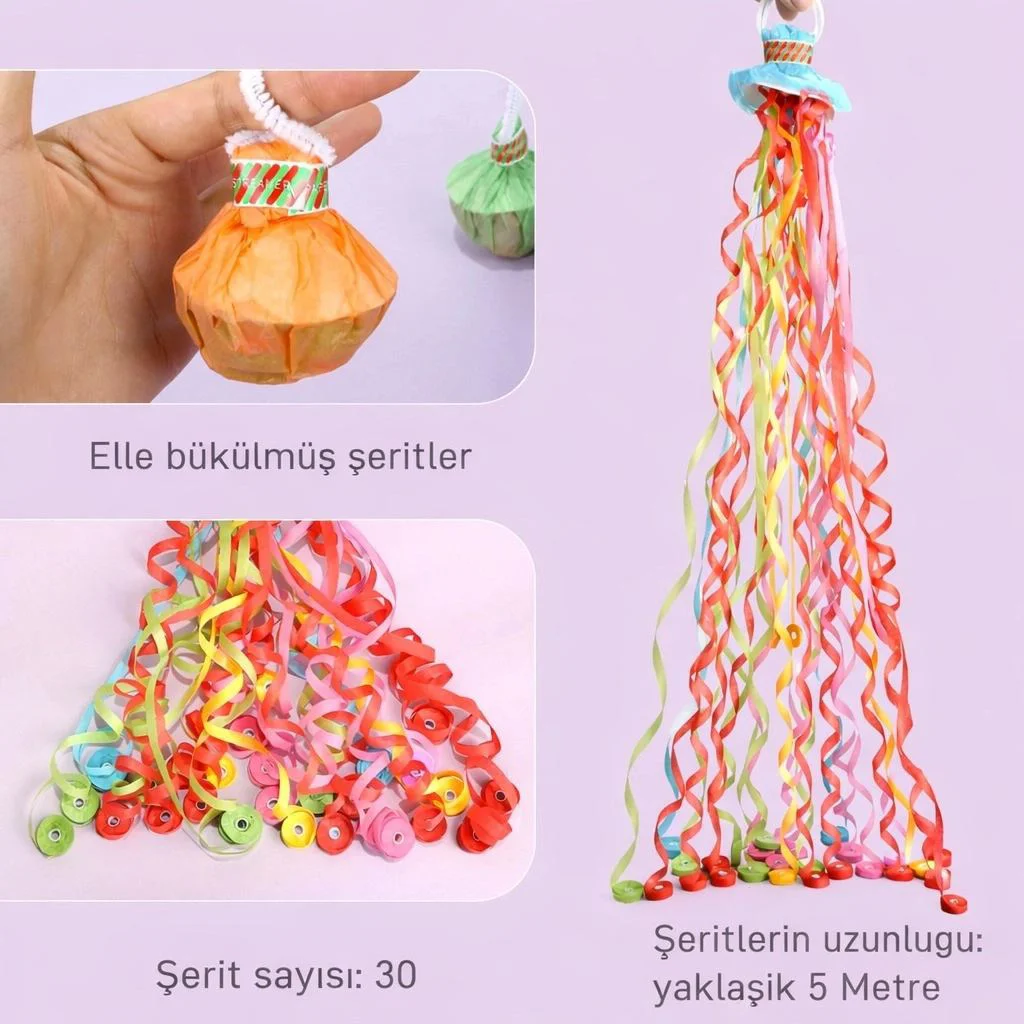 30 Şeritli Elle Atılan Konfeti – 5 Metre Uzayan Renkli Konfeti | Parti & Kutlama Aksesuarı Fiyatı, Yorumları ve Özellikleri
