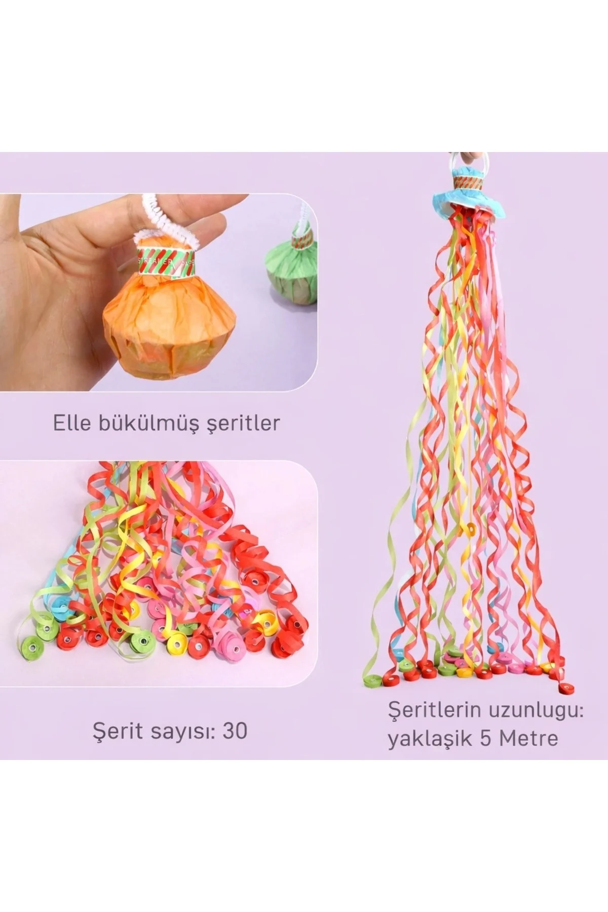 30 Şeritli Renkli Elle Atılan Konfeti - 5 Metre Uzayan Şerit Konfeti 1 Adet