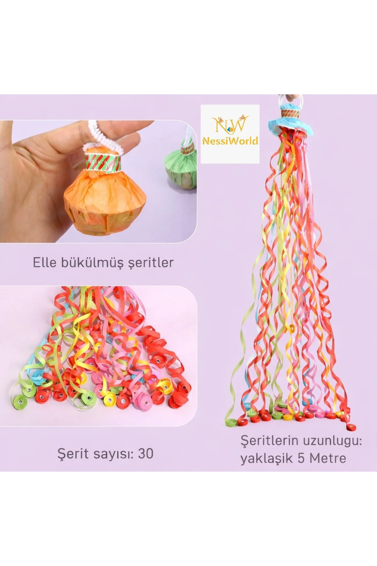 30 Şeritli Renkli Elle Atılan Konfeti – 5 Metre Uzayan Şerit Konfeti 1 Adet