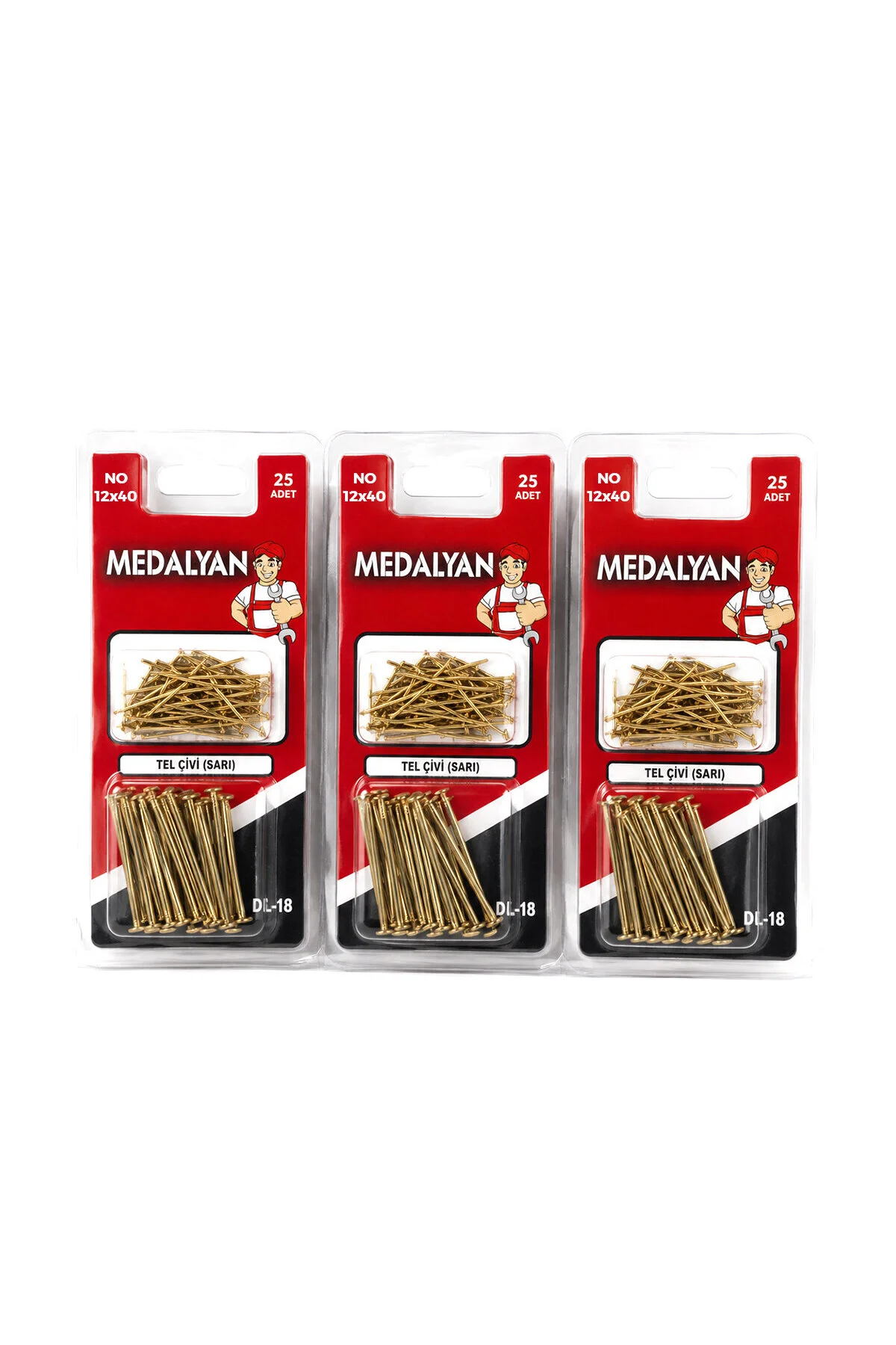 300 Adet 12X40 Sarı Tp Çelik Tel Çivi 12X25PCS 300 Adet 12X40 Sarı Tp Çelik Tel Çivi 12X25PCS