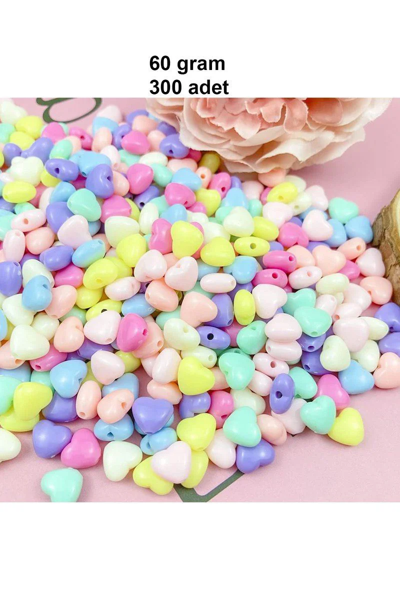 300 Adet Şeker Rengi Akrilik Kalp Boncuk - Pastel Renkli Kolye Bilezik Yapımı Ara Boncuk Fiyatı, Yorumları ve Özellikleri