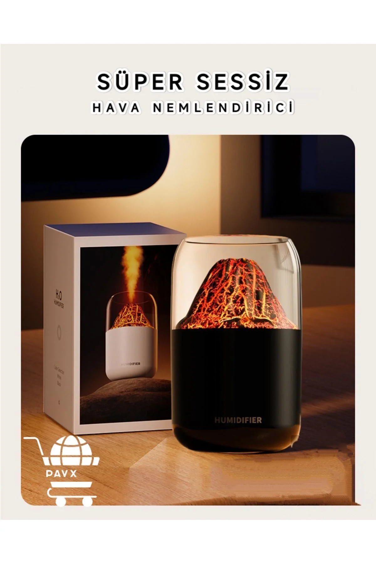 300 ml Kapasiteli Siyah Renkli RGB Işıklı Dekoratif Hava Nemlendirici ve Buhar Makinesi