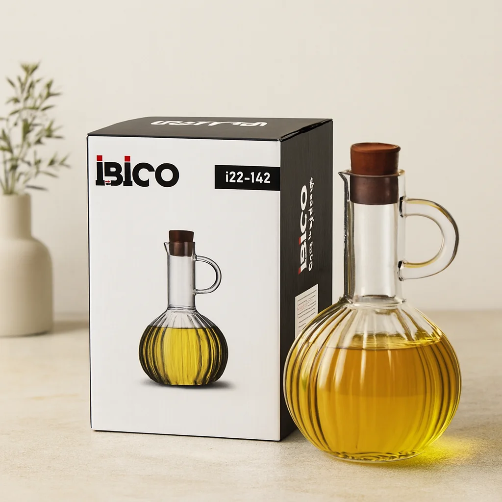 300 ml Mini Cam Yağdanlık - Çizgili Desen, Bambu Mantar Tıpalı 300 ml Mini Cam Yağdanlık - Çizgili Desen, Bambu Mantar Tıpalı