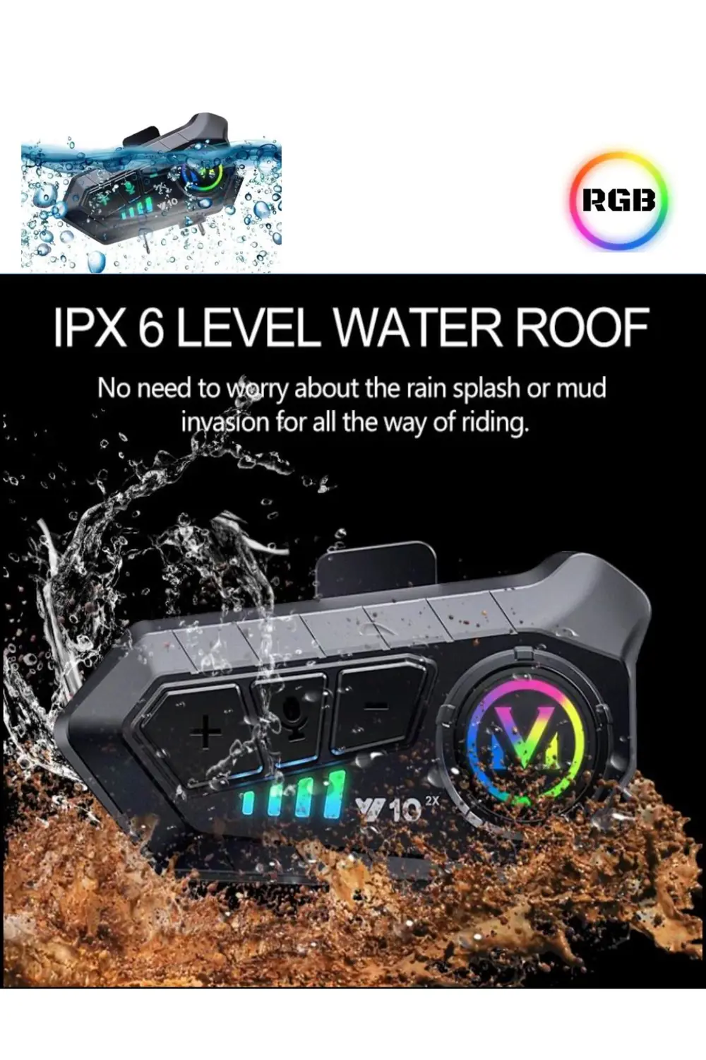 300 Mt Intercom 2 Eşleşmeli Kask Kulaklık Y-10PR Su Geçirmez Blue