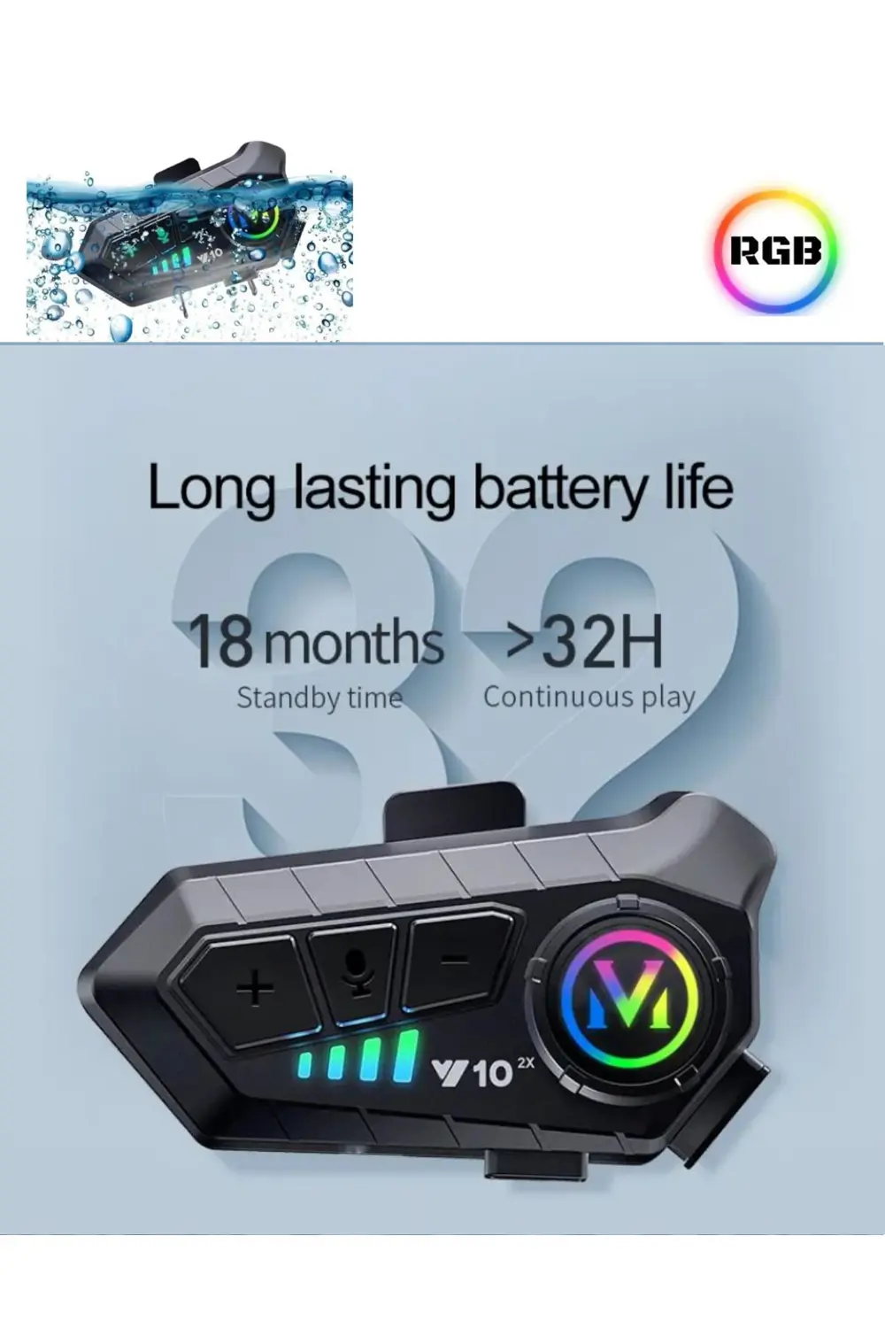 300 Mt Intercom 2 Eşleşmeli Kask Kulaklık Y-10PR Su Geçirmez Blue