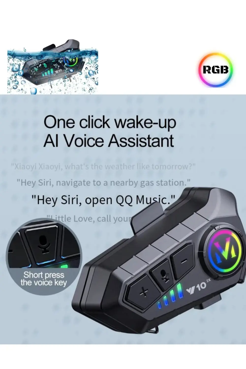 300 Mt Intercom 2 Eşleşmeli Kask Kulaklık Y-10PR Su Geçirmez Blue