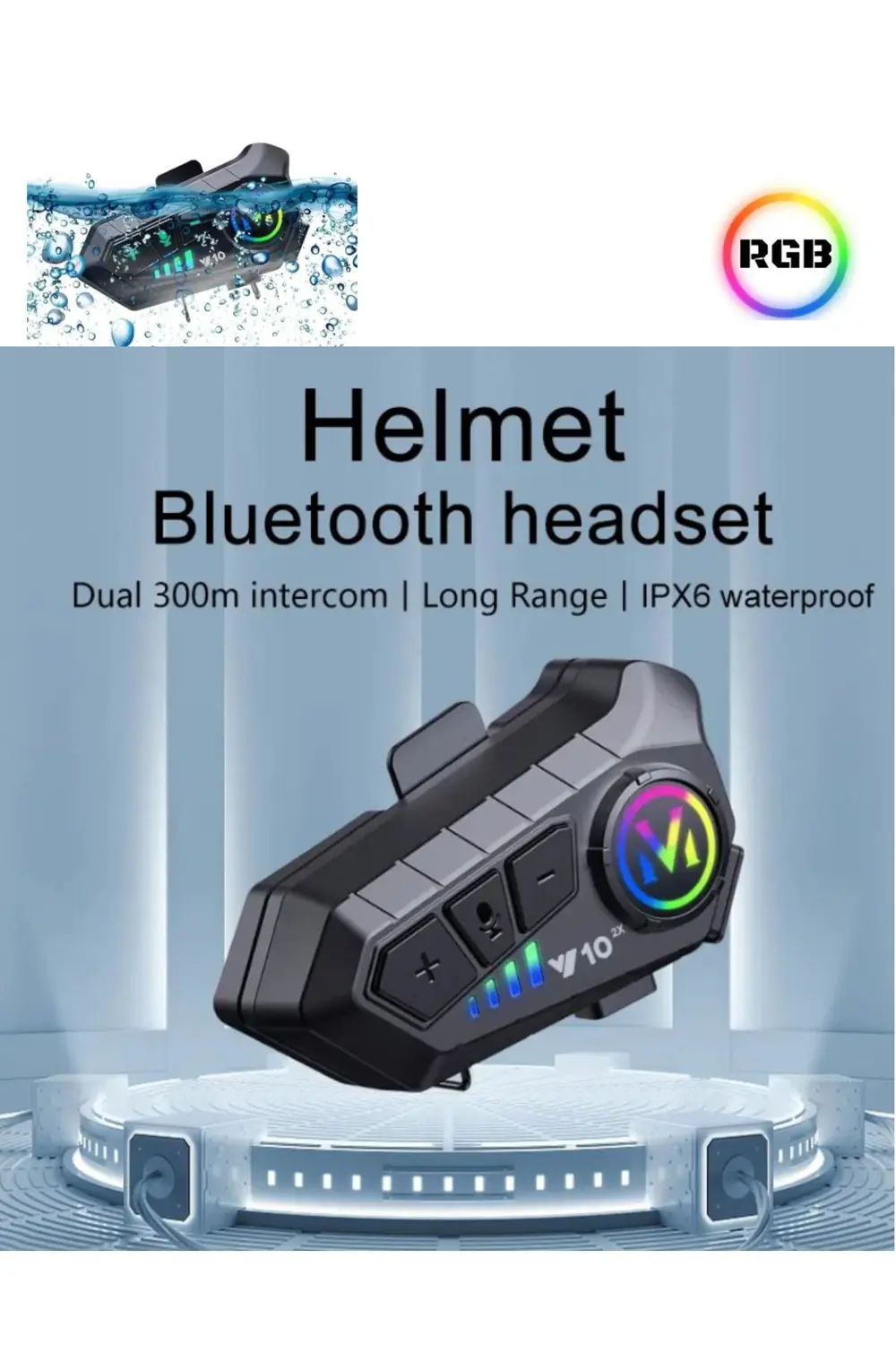 300 Mt Intercom 2 Eşleşmeli Kask Kulaklık Y-10PR Su Geçirmez Blue