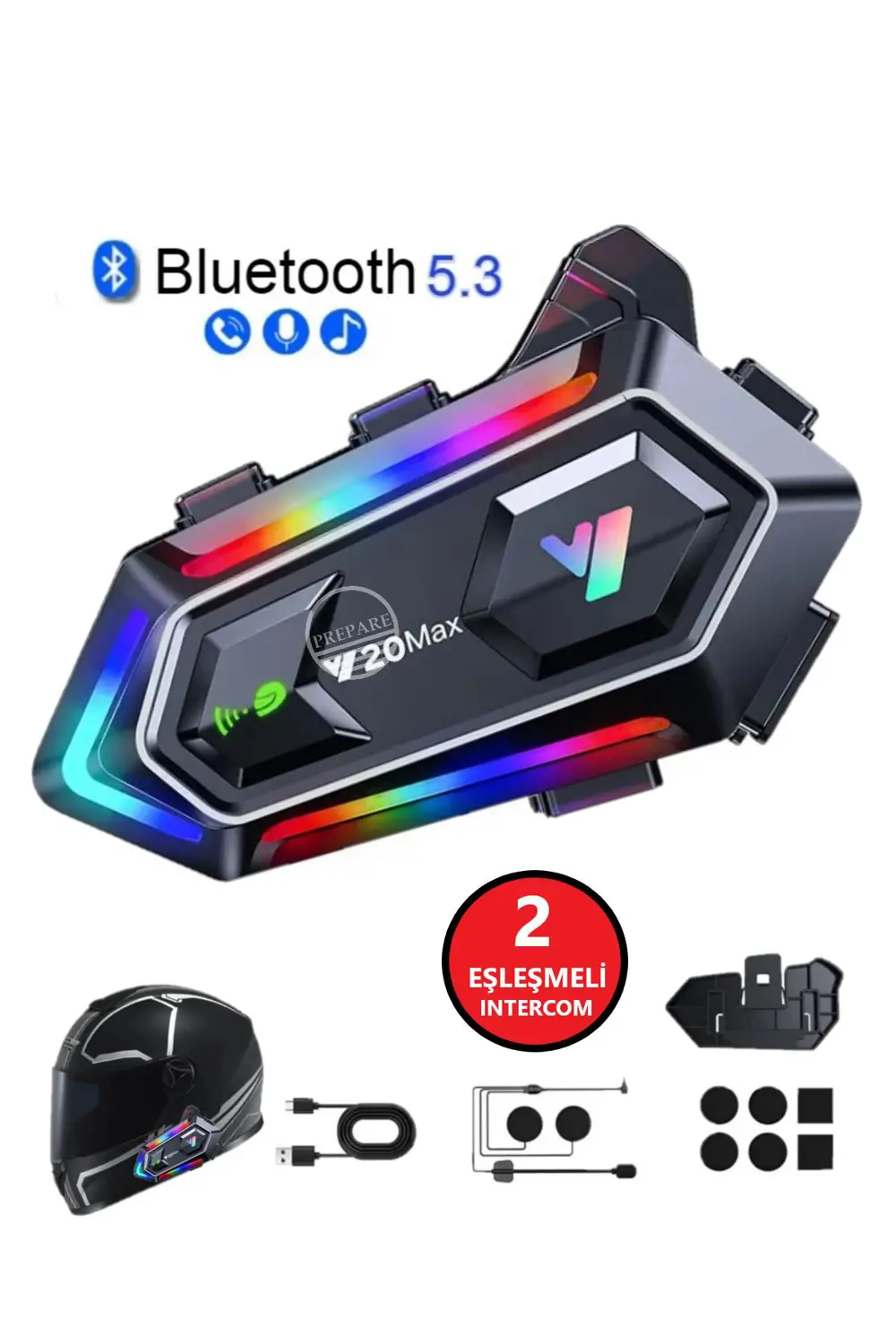 300 Mt Intercom 2 Eşleşmeli Kask Kulaklık Y-20MX Su Geçirmez Blue