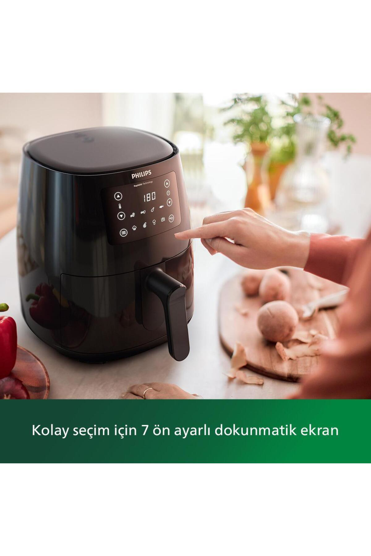 3000 Serisi L Airfryer, 0.8kg, 4.1L Kapasiteli Hazne, Siyah, HD92