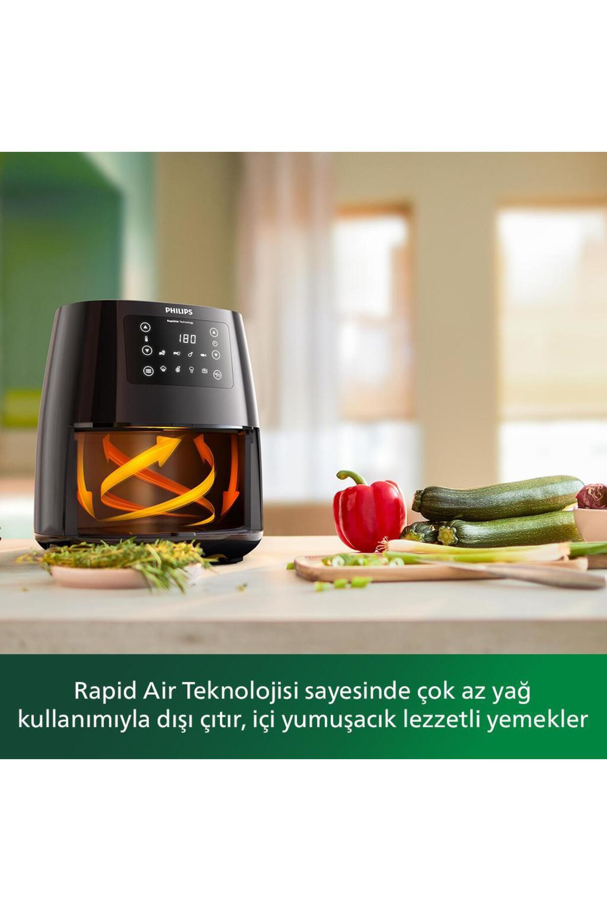 3000 Serisi L Airfryer, 0.8kg, 4.1L Kapasiteli Hazne, Siyah, HD92