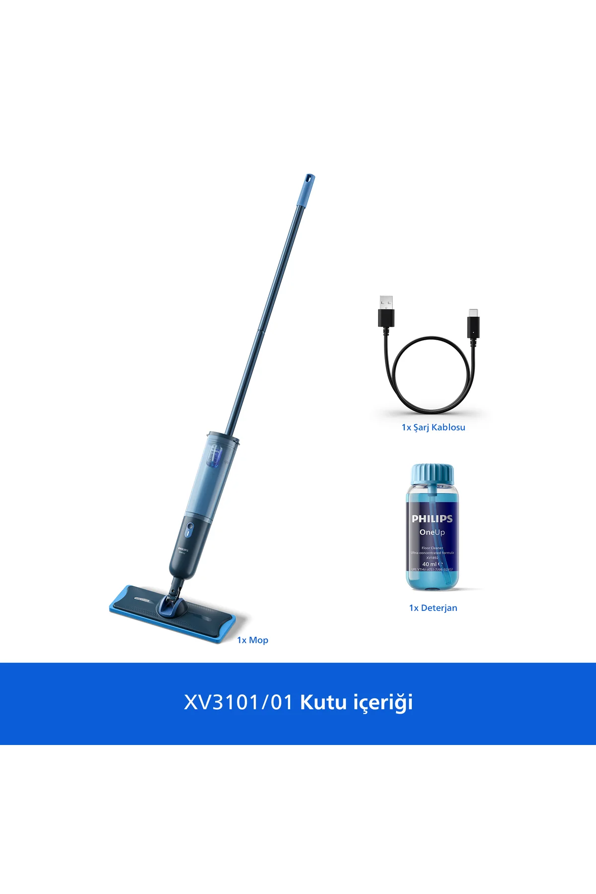 3000 Serisi OneUp Elektrikli Mop, 360 derece başlık ile zahmetsiz kullanım, XV3101/01
