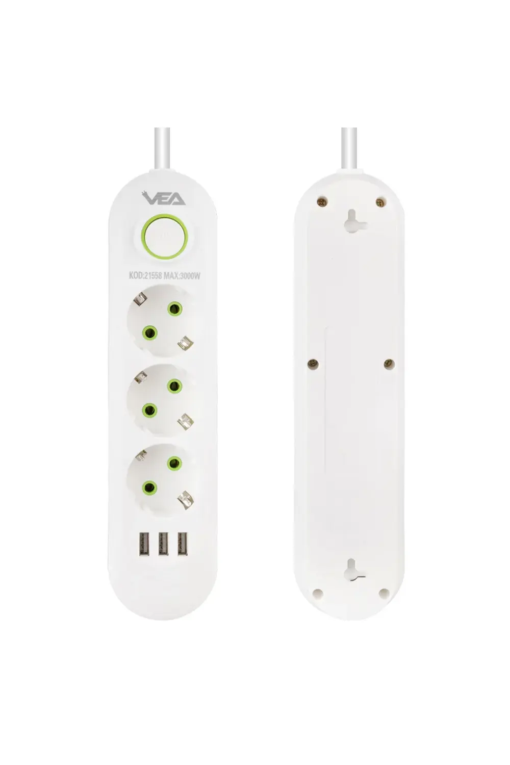 3000 Watt Yüksek Güç 1.5 Metre 3'lü Akım Korumalı Priz Ve 3'lü Us