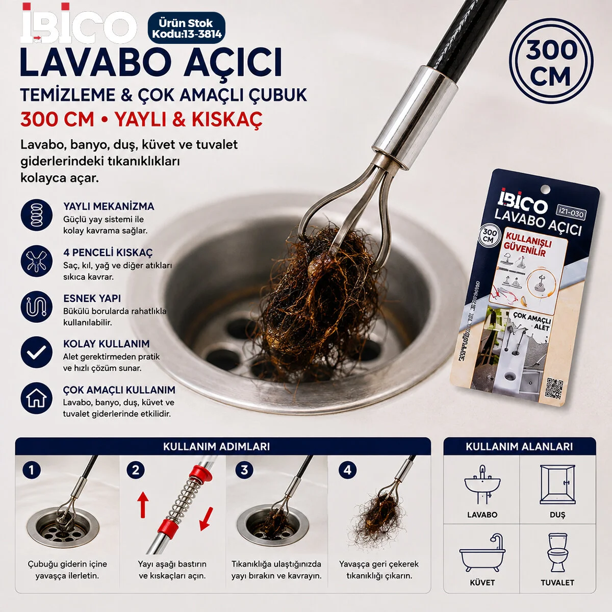 300CM Yaylı - Kıskaç Lavabo - Gider Vb.temizleme - Çok Amaçlı Çubuk 300CM Yaylı - Kıskaç Lavabo - Gider Vb.temizleme - Çok Amaçlı Çubuk