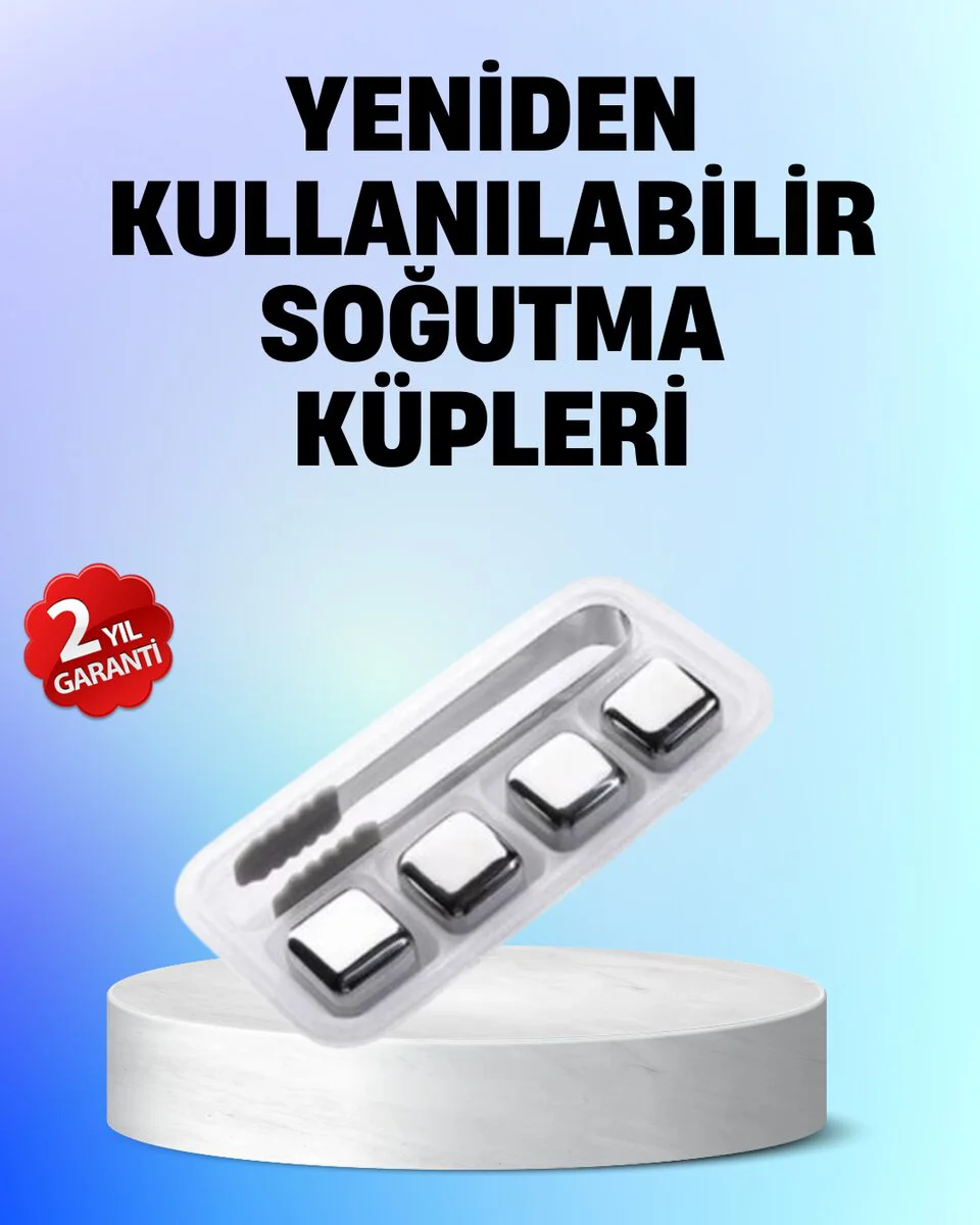 304 Çelik Metal Buz Küpleri 4'lü Set - Paslanmaz, Çevre Dostu ve Hızlı Soğutma