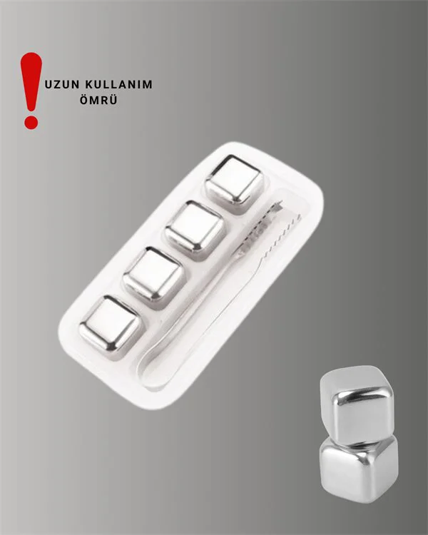 304 Çelik Metal Buz Küpleri 4'lü Set - Paslanmaz, Çevre Dostu ve Hızlı Soğutma